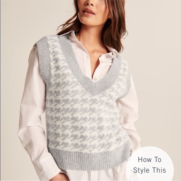Abercrombie and Fitch Gray Houndstooth Sweater Cozy Vest Winter in Medium - Picture 2 of 8